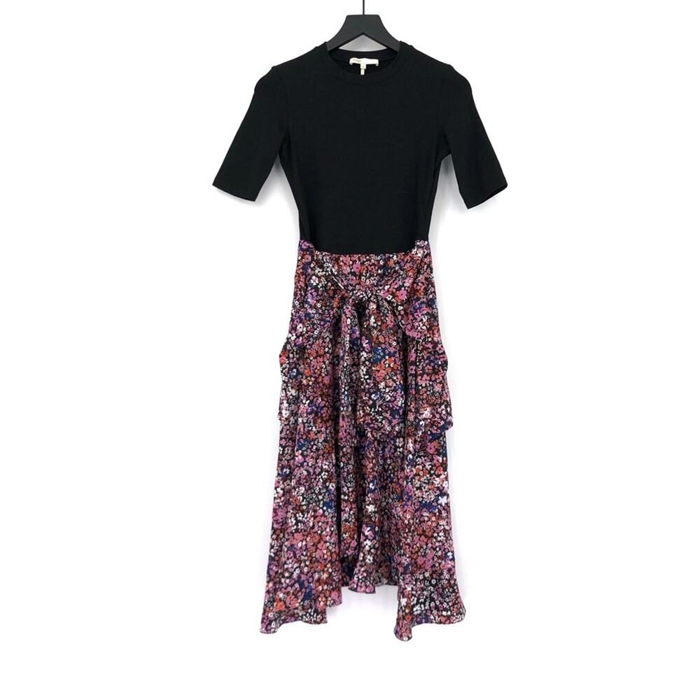 Maje Black Top Floral Midi Dress